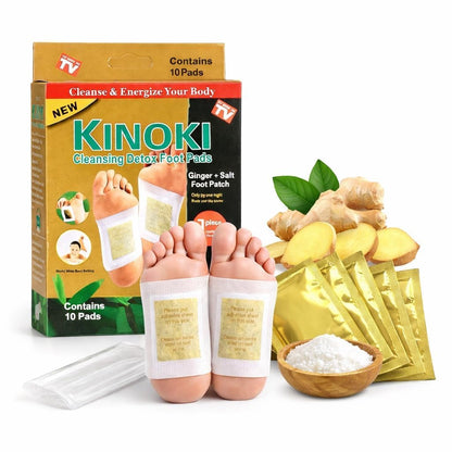 Kinoki Detox Foot Pads - Ginger & Salt Adhesive Patches for Foot Care, Body Cleansing, Pain Relief