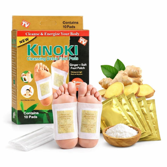 Kinoki Detox Foot Pads - Ginger & Salt Adhesive Patches for Foot Care, Body Cleansing, Pain Relief